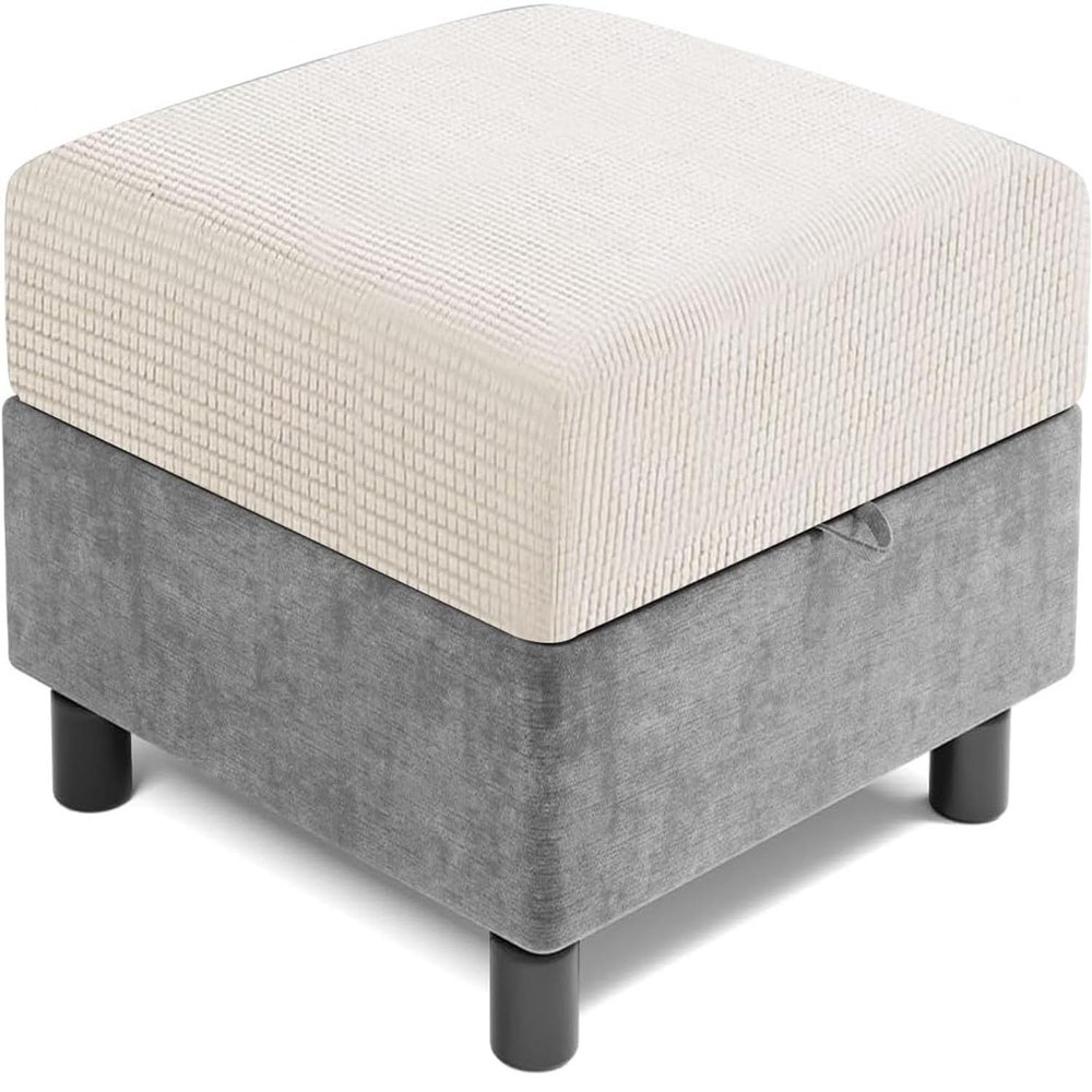 RTSFKFS Ottoman Cover for 35x35, 40x40, 45x45, 50x50 cm, Stretch Polar Fleece, White, 55x100 cm