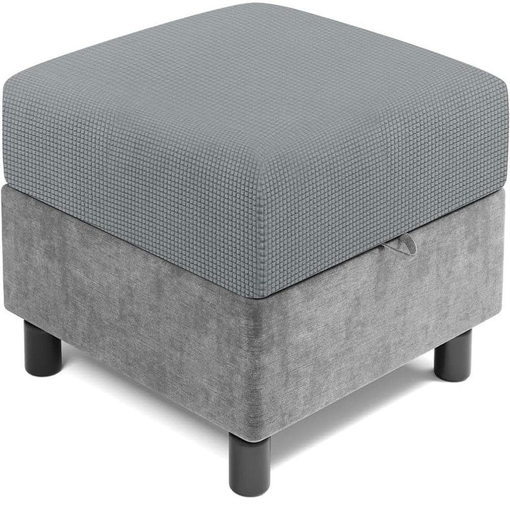 RTSFKFS Ottoman Cover, 35x35/40x40/45x45/50x50 cm, High-Stretch Polar Fleece, Washable 4-Way Stretch Cover (Gray, 40x60 cm)