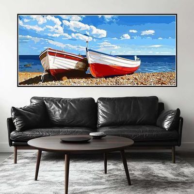 Paint by Numbers Beach Ship for Adults, 140 x 70 cm XXL, Acrylic Painting, DIY Wall Decor, Unframed - H313