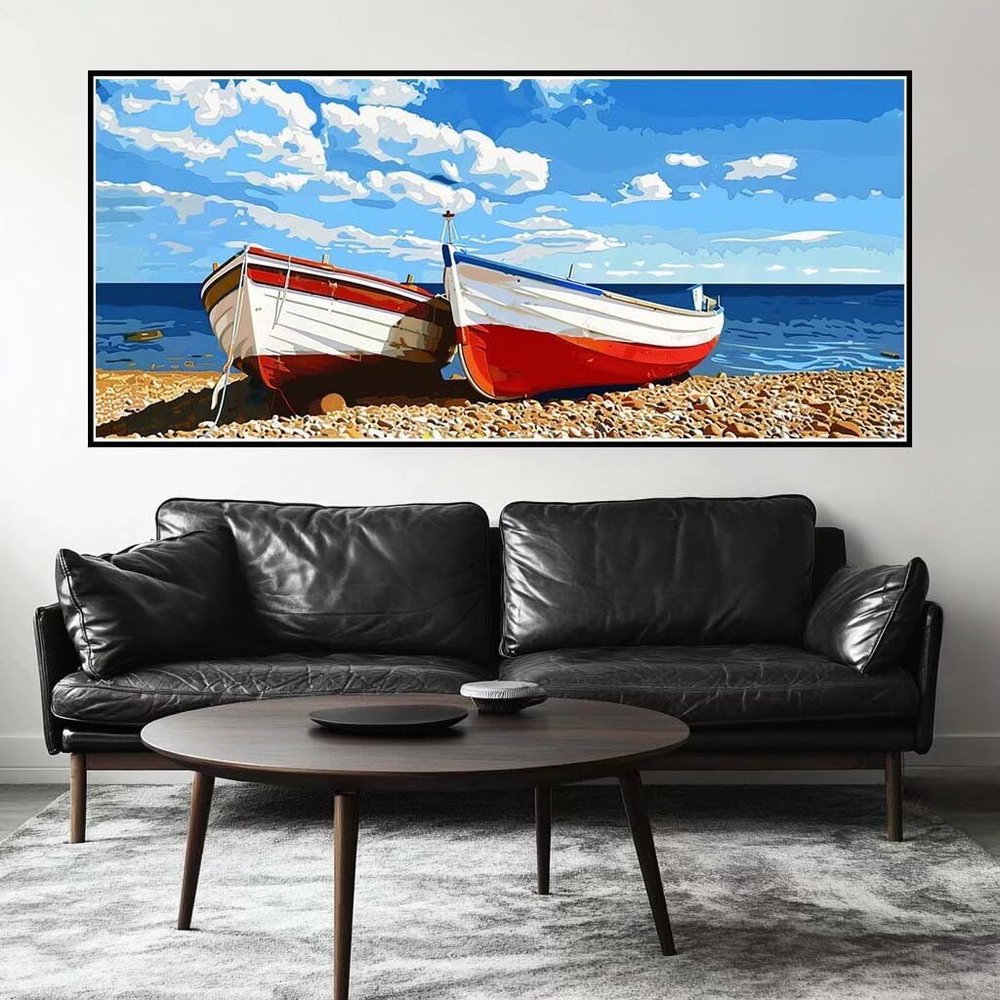 Paint by Numbers Beach Ship for Adults, 140 x 70 cm XXL, Acrylic Painting, DIY Wall Decor, Unframed - H313