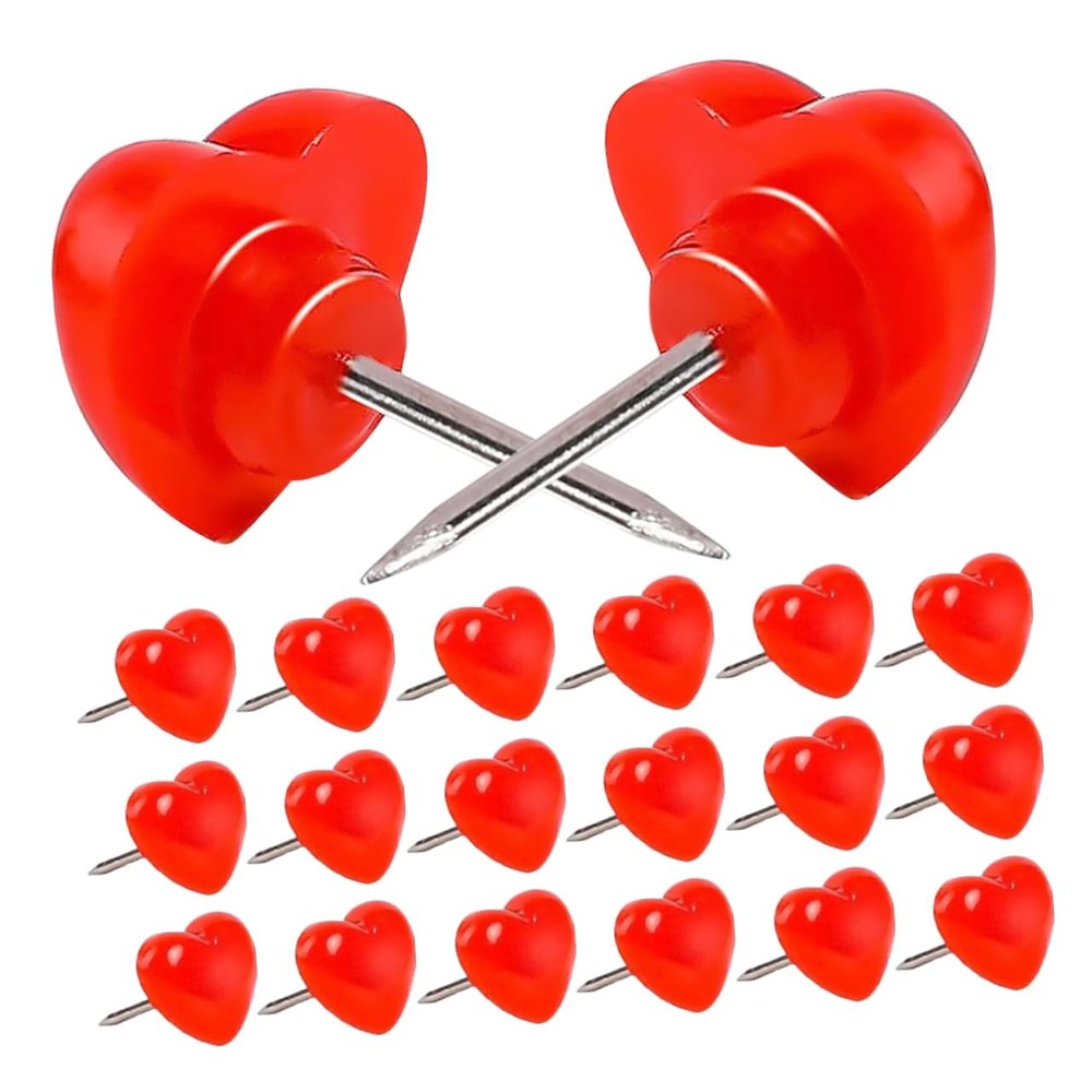 100 Red Heart-Shaped Thumbtacks, Decorative Push Pins for Corkboards, Photo Walls, and School
