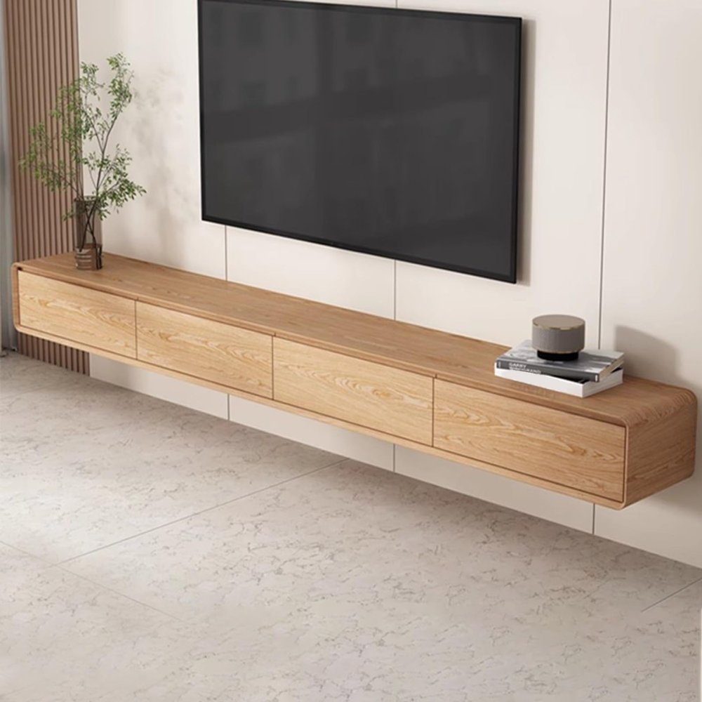 GAONUDAN Wall-Mounted Wooden TV Cabinet, Floating TV Console with Drawers, 200 cm