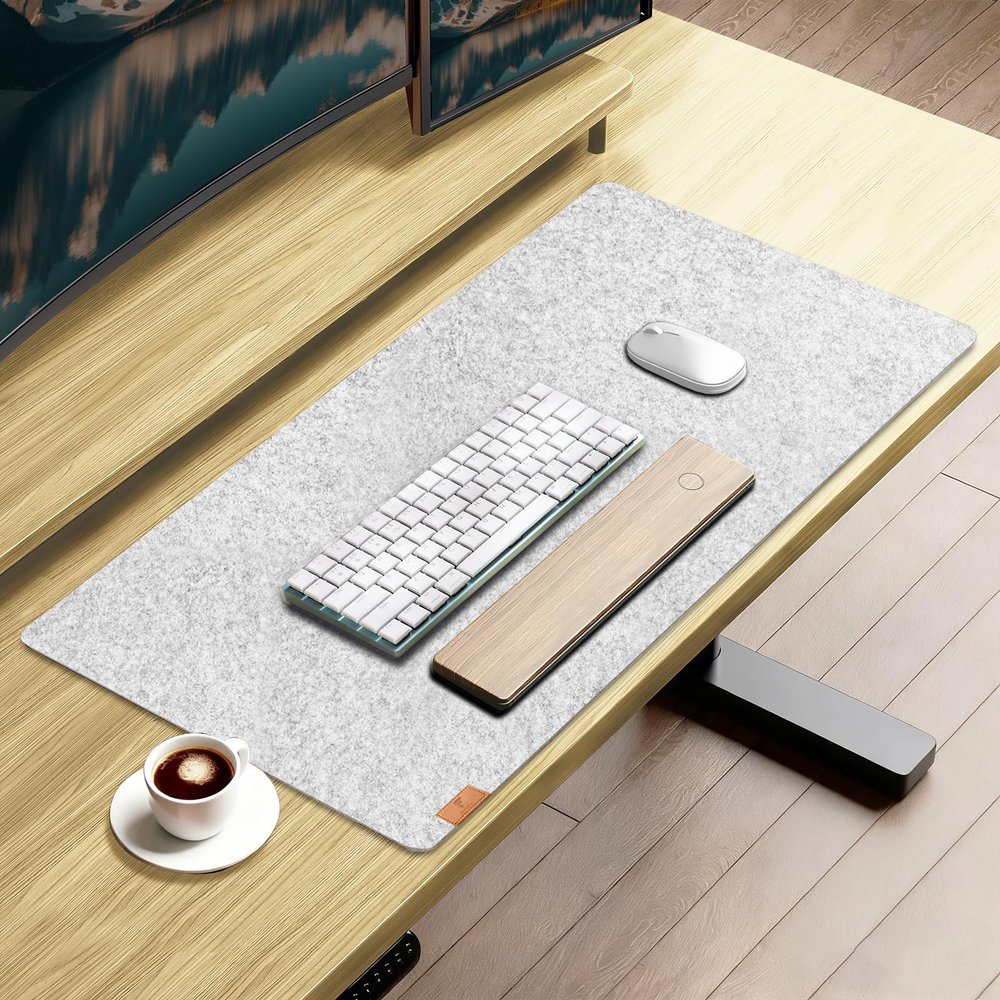 shinfly Felt Desk Mat 31.5 x 15.7 in, Non-Slip XXL Mouse Pad, Gray