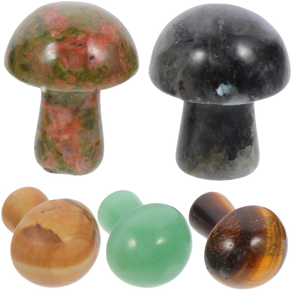 YARNOW 5-Piece Rustic Mushroom-Shaped Stone Ornaments for Gardens and Planters