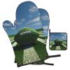 Mexpekil 3-Piece Oven Mitts and Pot Holder Set, Green American Football Print view 1