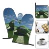 Mexpekil 3-Piece Oven Mitts and Pot Holder Set, Green American Football Print view 2