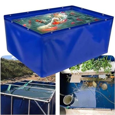 Foldable Fish Pond, PVC Canvas Pool with Drain Valve, Temporary Saltwater Fish Tank for Koi and Turtles