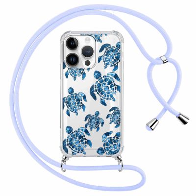 Phoona Crossbody Case with Lanyard for iPhone 12 Pro Max, 6.7-inch Transparent Blue Turtle Design