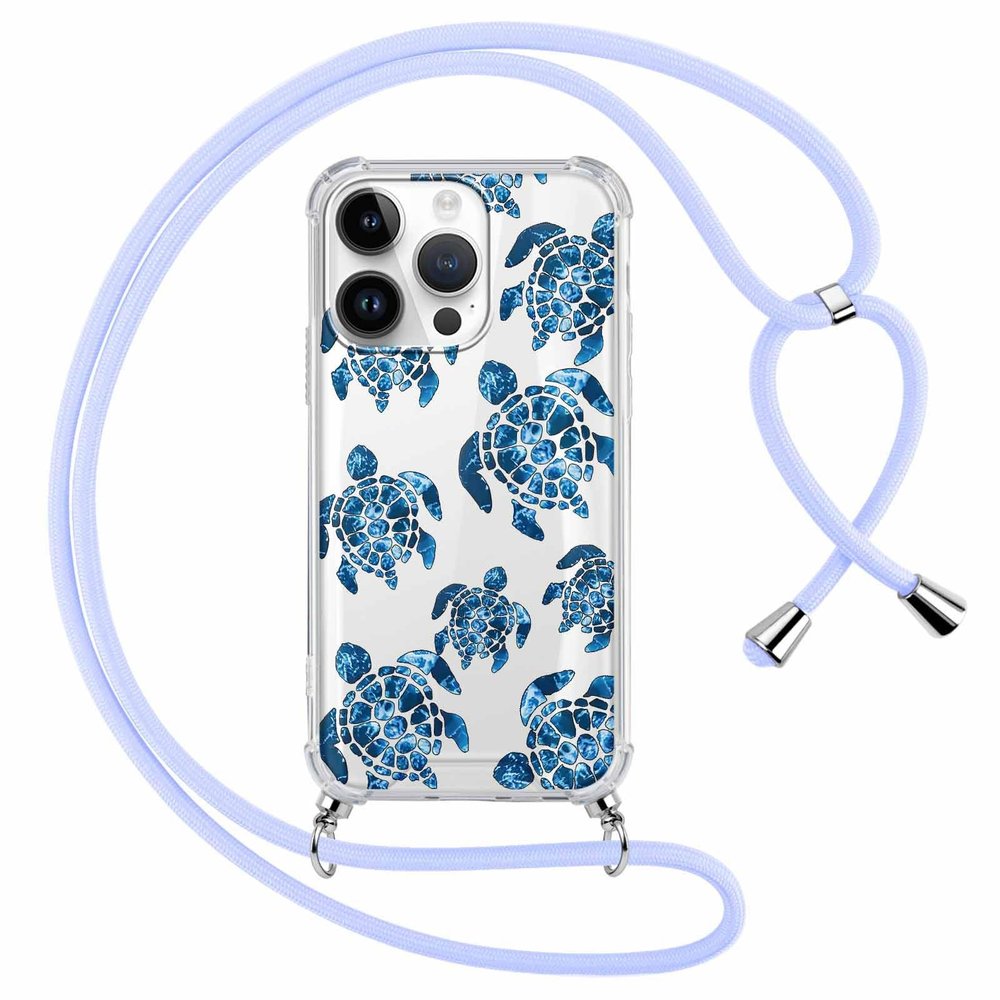 Phoona Crossbody Case with Lanyard for iPhone 12 Pro Max, 6.7-inch Transparent Blue Turtle Design