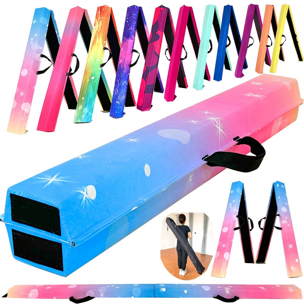 MARFULA Foldable Gymnastics Balance Beam, Extra-Firm Foam Beam with Suede Cover, Non-Slip Base and Carrying Bag, for Children and Adults