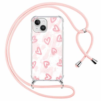 Phoona Phone Lanyard Case for iPhone 14/13, 6.1-inch, Transparent Pink Heart01
