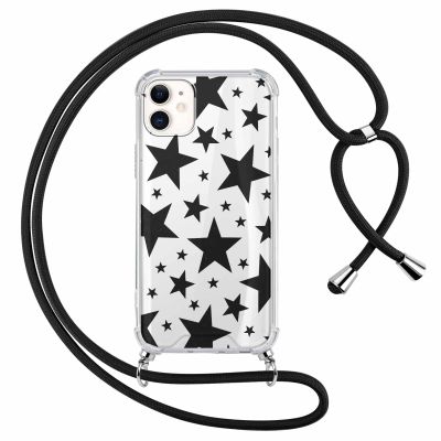 Phoona iPhone 11 Crossbody Phone Case with Lanyard, 6.1-inch Clear PC Case, Aesthetic Star Design, Black