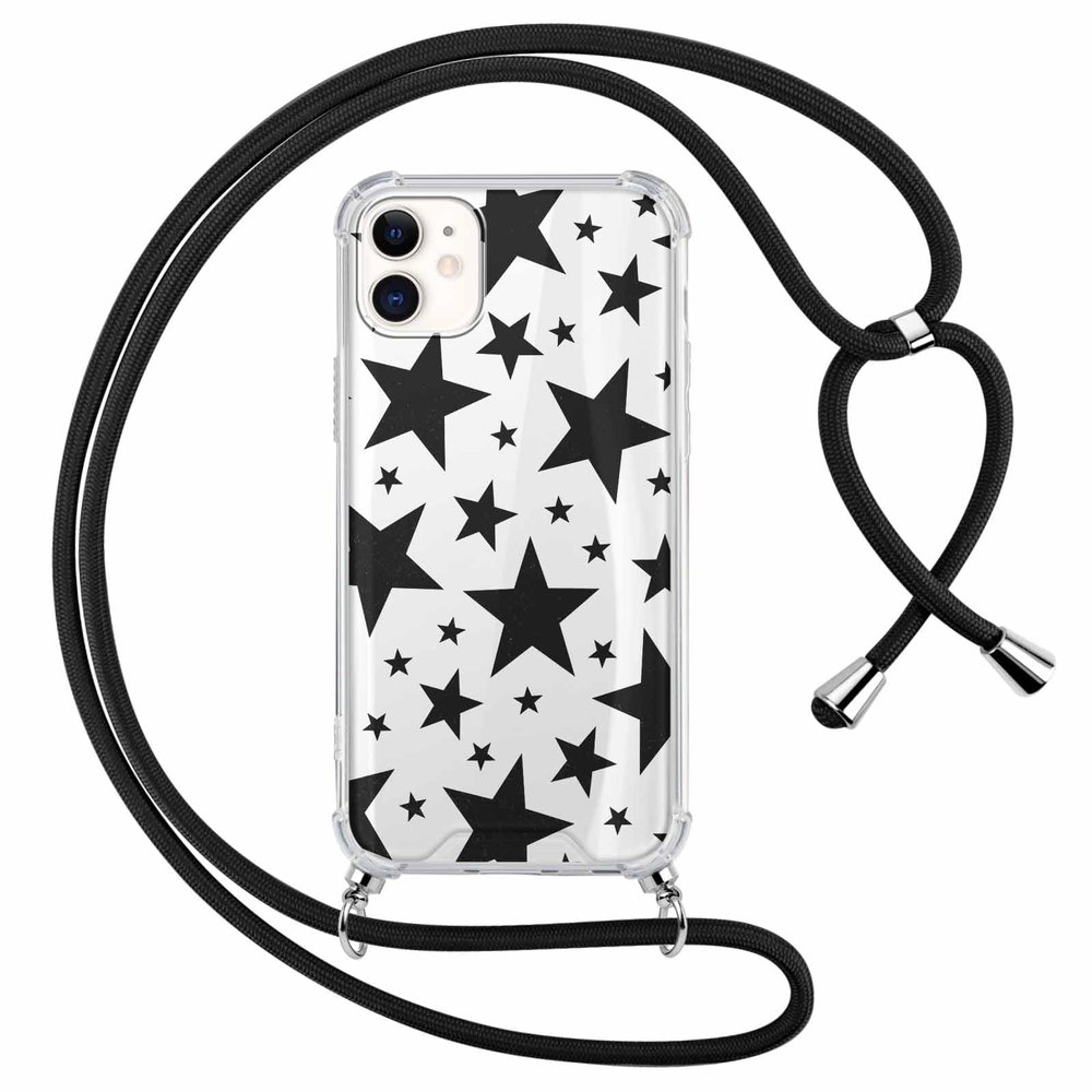 Phoona iPhone 11 Crossbody Phone Case with Lanyard, 6.1-inch Clear PC Case, Aesthetic Star Design, Black