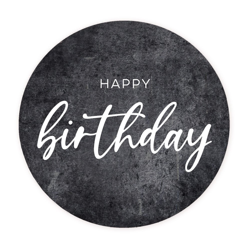 NORDEULE Happy Birthday Stickers, 40 Count, Round, 3 cm, Mottled Gray