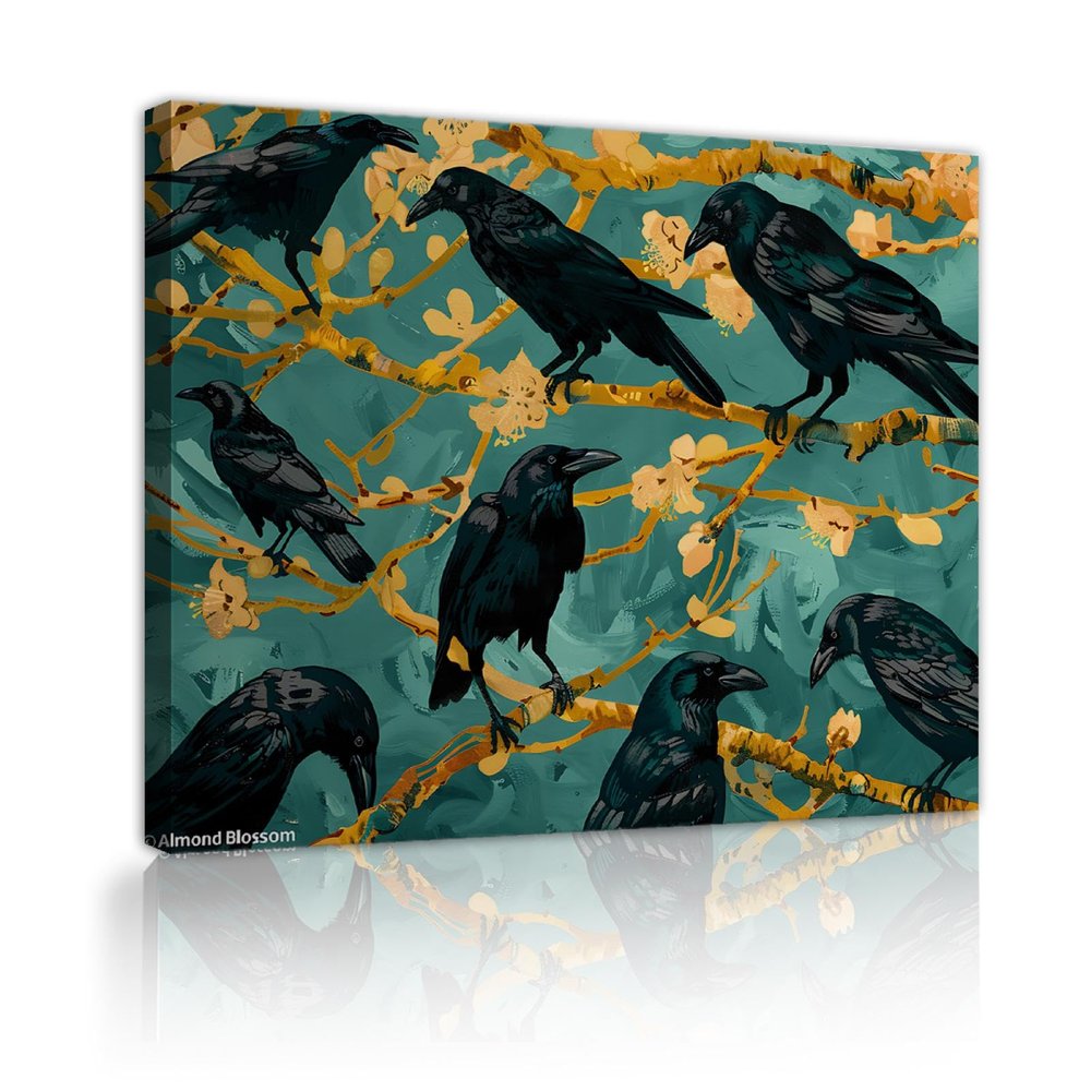 TOANGWALL Vintage-Style Canvas, Yellow Apricot Flowers and Black Forms, Modern Wall Art, 65 x 78 cm, Inner Frame
