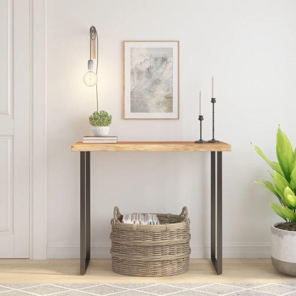 Myheimly Solid Acacia Wood Tabletop with Live Edge, 80 x 40 x 2.5 cm