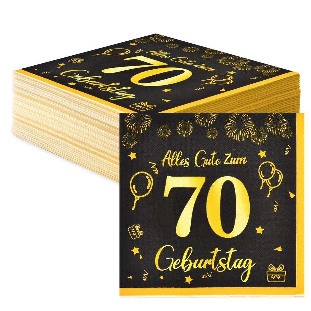 70th Birthday Napkins, Black and Gold, 40 Pieces
