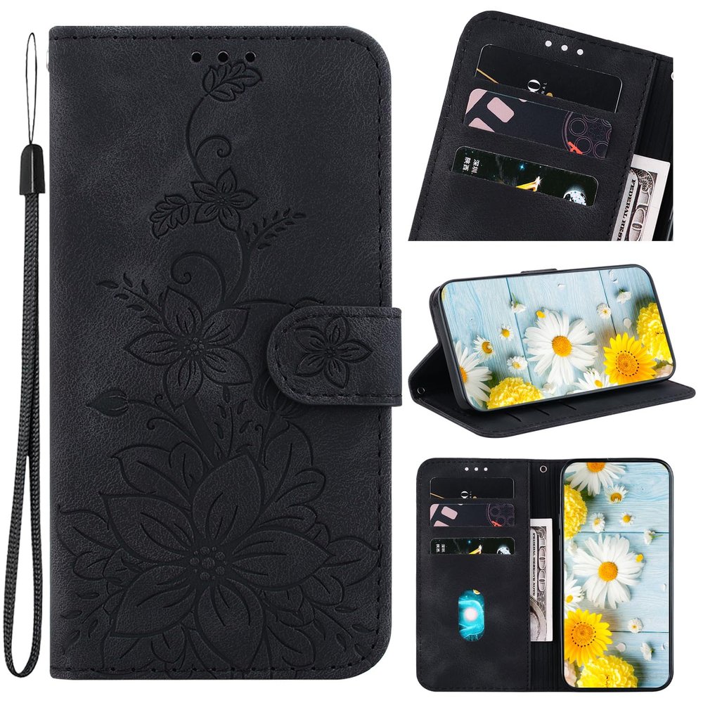 Jiajihua Case for Honor X6a 4G, Black, Lanyard, Card Slot, Magnetic Closure, Flip Stand