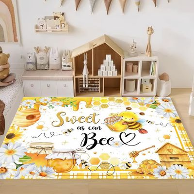LOMDEM Yellow Bee Flower Area Rug 160 x 230 cm, Flannel Rug for Kids' Bedroom, Foldable Play Mat for Boys and Girls