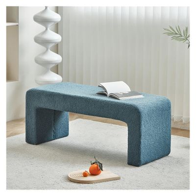 Upholstered Bouclé Entryway Bench, End-of-Bed Bench, Blue, 80 × 40 × 45 cm