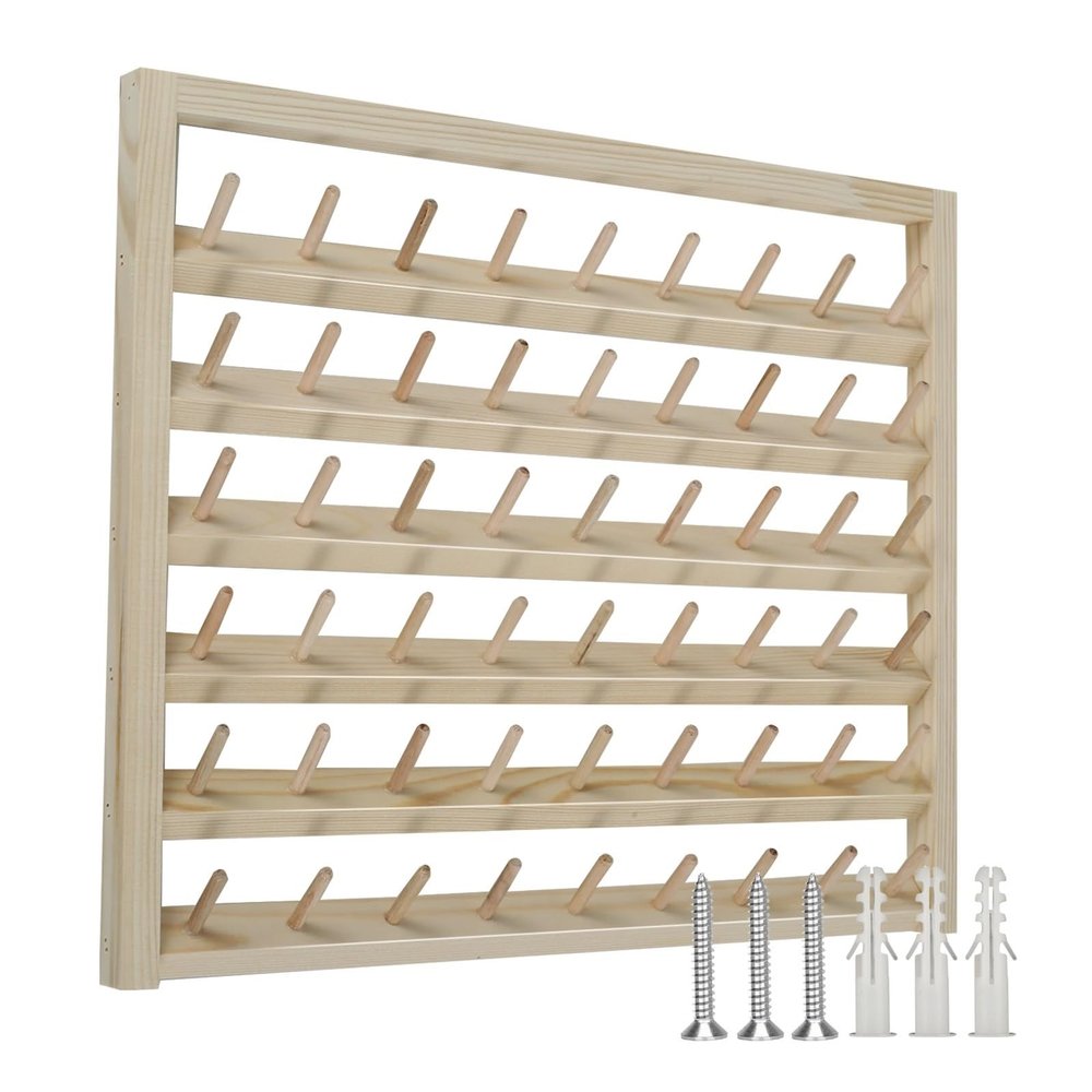 WJLYDM Wooden Thread Spool Holder, 48 Spools, Wall-Mounted