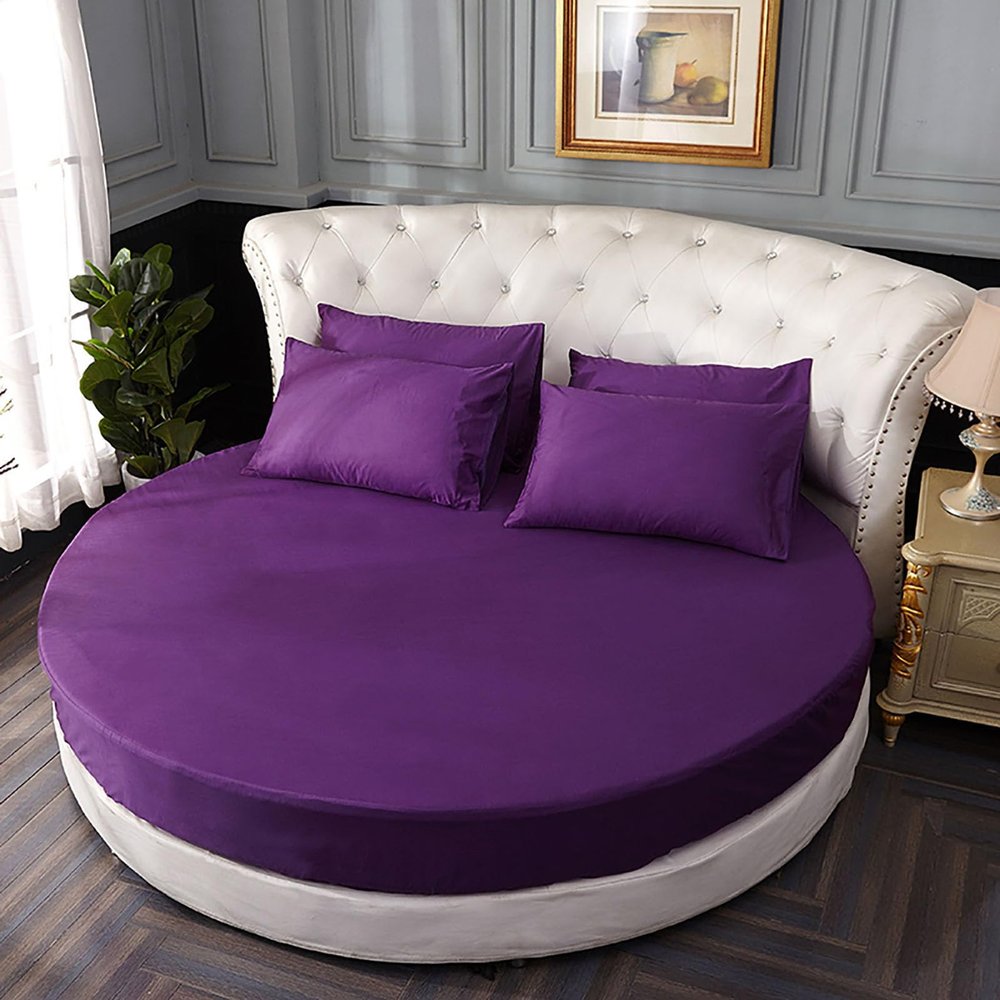 ARDZLALS Round Fitted Sheet, Solid-Color Pure Cotton, Purple, 220 cm (87 in)