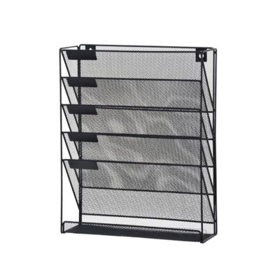 Wall-Mounted Iron File Basket, 5 Compartments, Black