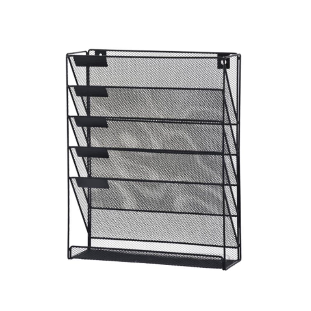 Wall-Mounted Iron File Basket, 5 Compartments, Black