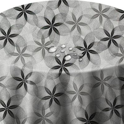Oilcloth Tablecloth, Mandala Circles Gray Oval, 130 x 160 cm, Wipeable