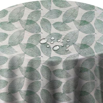 Oilcloth Tablecloth, Small Green Leaves, Oval, 140 x 260 cm, Wipe-Clean