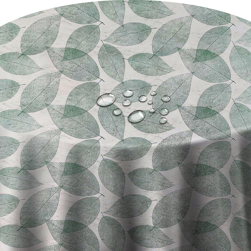 Oilcloth Tablecloth, Small Green Leaves, Oval, 140 x 260 cm, Wipe-Clean