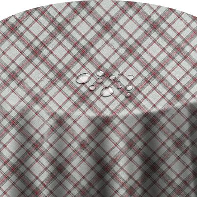 Oilcloth Tablecloth, Garden Tablecloth, Lines Check Gray Red Oval 140 x 220 cm, Wipeable