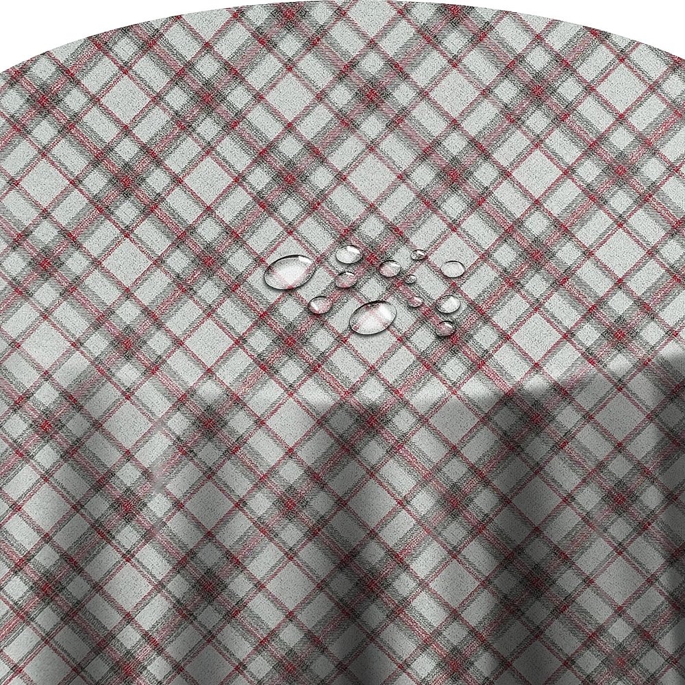Oilcloth Tablecloth, Garden Tablecloth, Lines Check Gray Red Oval 140 x 220 cm, Wipeable
