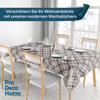 Oilcloth Tablecloth, Garden Tablecloth, Lines Check Gray Red Oval 140 x 220 cm, Wipeable view 2