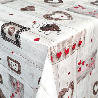 Beige Hearts Wreath Oilcloth Tablecloth, Rectangular, 80 x 140 cm