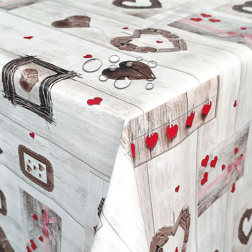 Beige Hearts Wreath Oilcloth Tablecloth, Rectangular, 80 x 140 cm