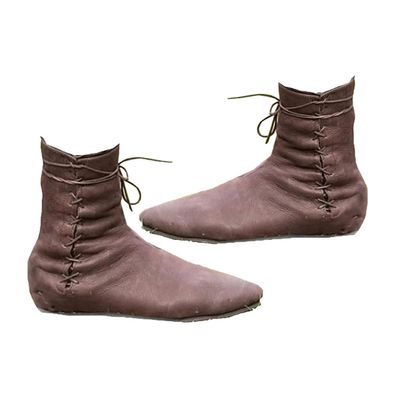 YUMALI Medieval Short-Shaft Shoes, Renaissance PU Leather Knight Boots, Viking Cosplay Boots with Flat Sole for Halloween, Size 39, Brown
