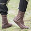 YUMALI Medieval Short-Shaft Shoes, Renaissance PU Leather Knight Boots, Viking Cosplay Boots with Flat Sole for Halloween, Size 39, Brown view 3