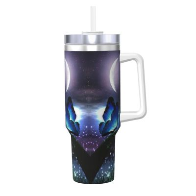 DEXNEL Butterfly Night Ice Bully Travel Tumbler with Handle and Foldable Straw, 1.2 L