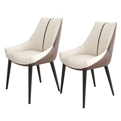 JIESOO Dining Chairs, Set of 2, Faux Nappa Leather, Coffee and Off-White, Black Legs