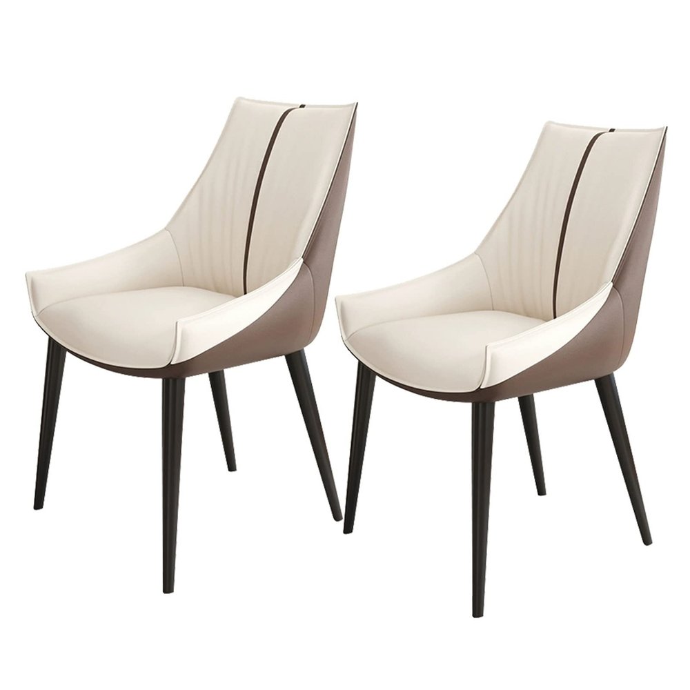 JIESOO Dining Chairs, Set of 2, Faux Nappa Leather, Coffee and Off-White, Black Legs