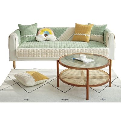 Thick Faux Lambswool Sofa Cover, Dark Green, 110 x 160 cm