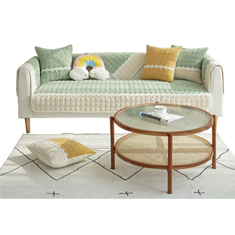 Thick Faux Lambswool Sofa Cover, Dark Green, 110 x 160 cm