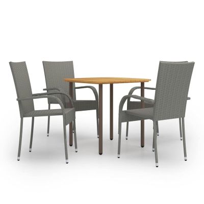 IKAYAA 5-Piece Gray Rattan Garden Dining Set for 4