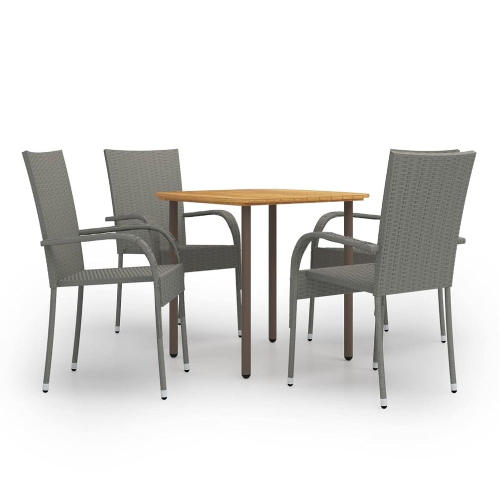 IKAYAA 5-Piece Gray Rattan Garden Dining Set for 4
