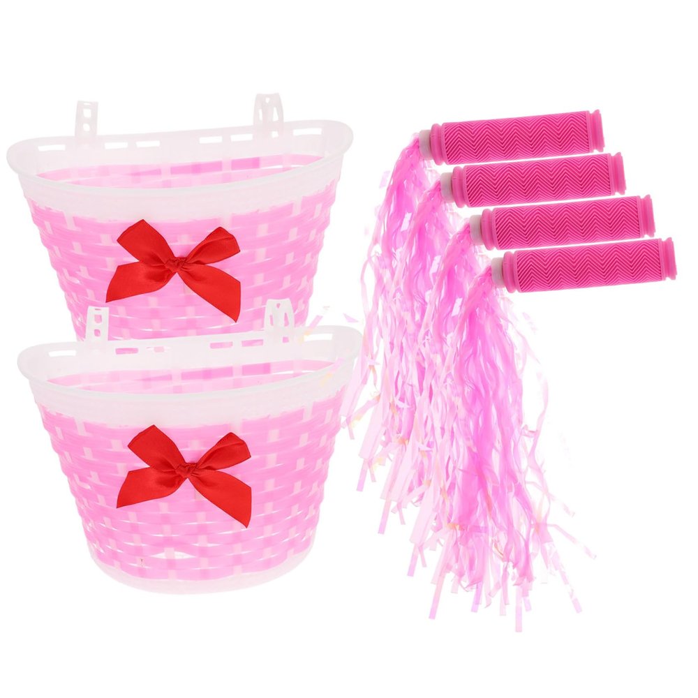 Decorative Kids' Bicycle Accessories Set 2 with Basket, Handlebar Covers and Ribbons