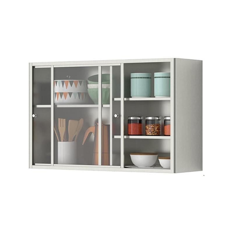 Stainless Steel Wall-Mounted Garage Cabinet with Sliding Door, Heavy-Duty Storage Cabinet for Bathroom and Kitchen, Removable Shelves, Silver, 100 x 60 x 30 cm