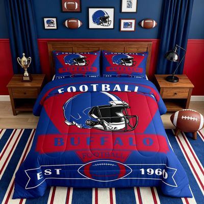 Feelyou Buffalo American Football Bedding Set, Double Size, Red and Blue