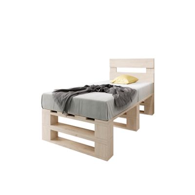 Lermowood M2 Wooden Pallet Bed, 120 x 200 cm, Natural, with Headboard