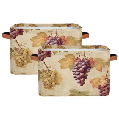 Myfsucce Grape Vintage Painting Fabric Storage Basket for Shelves, 2-Pack